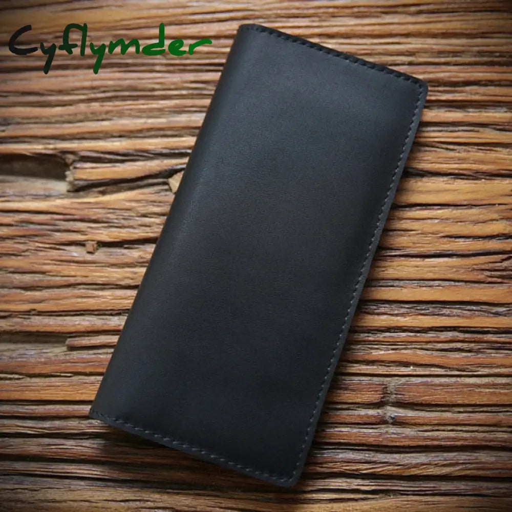 Cyflymder Genuine Leather Men Wallet Crazy Horse Cowhide Vintage Handmade Long Slim Thin Men’s