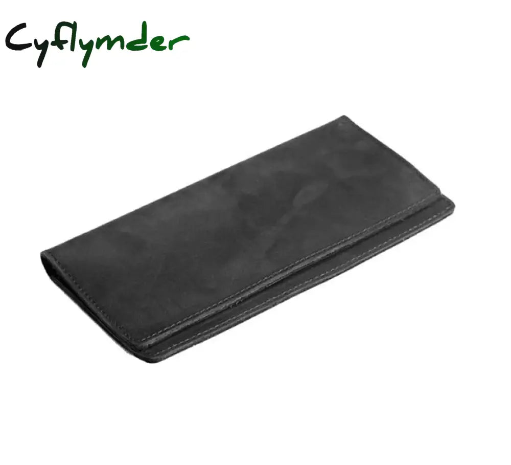 Cyflymder Genuine Leather Men Wallet Crazy Horse Cowhide Vintage Handmade Long Slim Thin Men’s