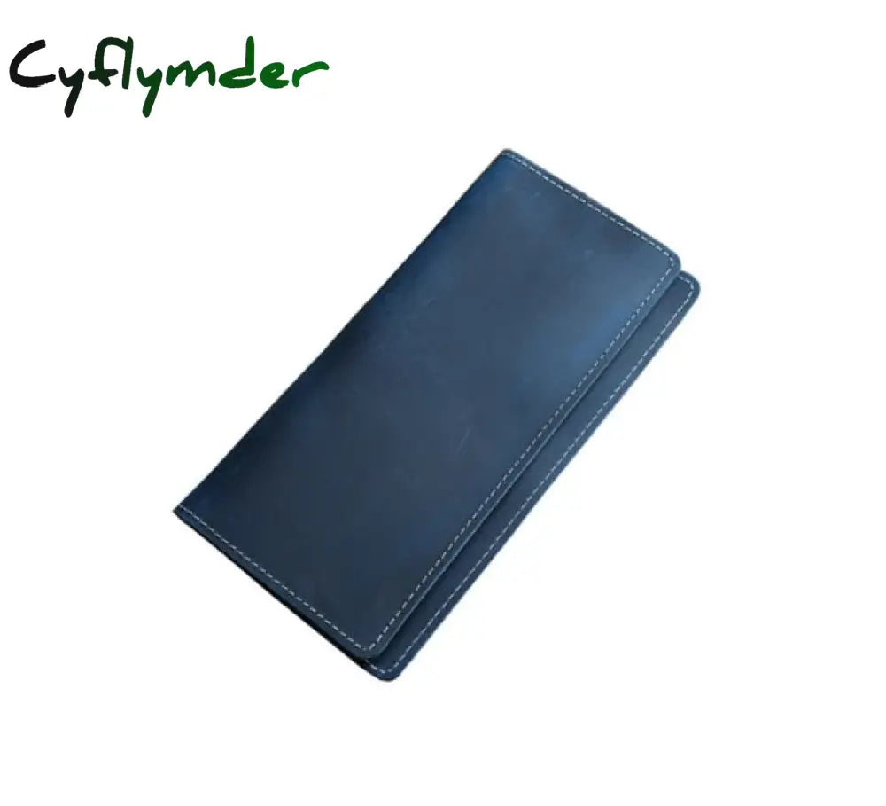 Cyflymder Genuine Leather Men Wallet Crazy Horse Cowhide Vintage Handmade Long Slim Thin Men’s