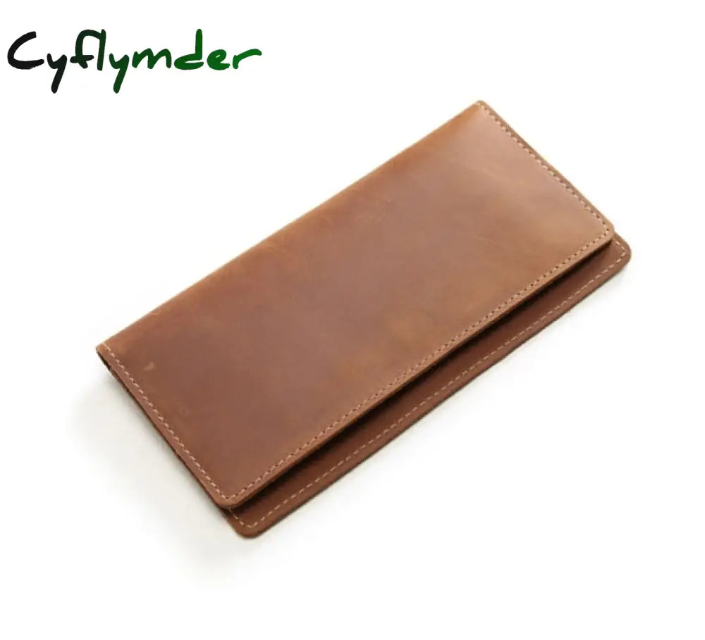 Cyflymder Genuine Leather Men Wallet Crazy Horse Cowhide Vintage Handmade Long Slim Thin Men’s