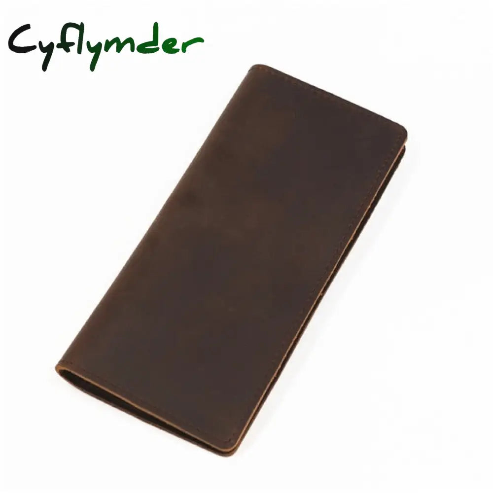 Cyflymder Genuine Leather Men Wallet Crazy Horse Cowhide Vintage Handmade Long Slim Thin Men’s