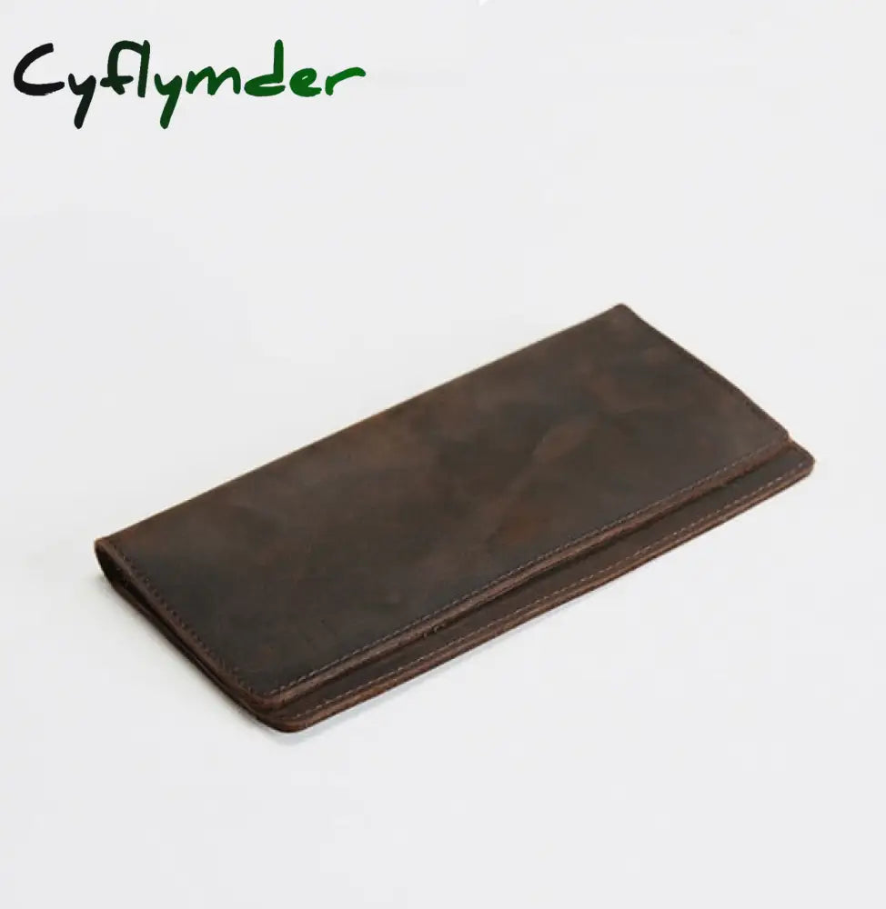 Cyflymder Genuine Leather Men Wallet Crazy Horse Cowhide Vintage Handmade Long Slim Thin Men’s