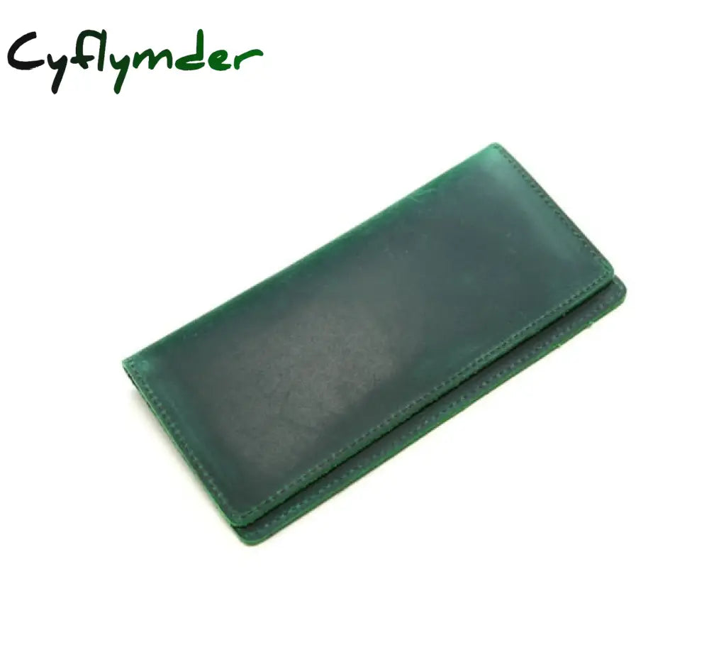 Cyflymder Genuine Leather Men Wallet Crazy Horse Cowhide Vintage Handmade Long Slim Thin Men’s