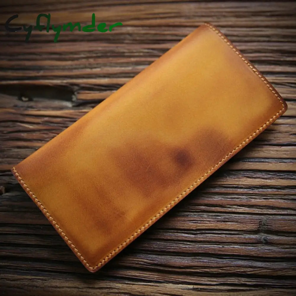 Cyflymder Genuine Leather Men Wallet Crazy Horse Cowhide Vintage Handmade Long Slim Thin Men’s