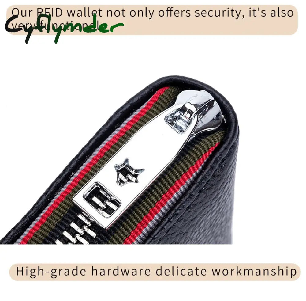 Cyflymder Genuine Leather Men Women Card Holder Small Zipper Wallet Solid Coin Purse Accordion