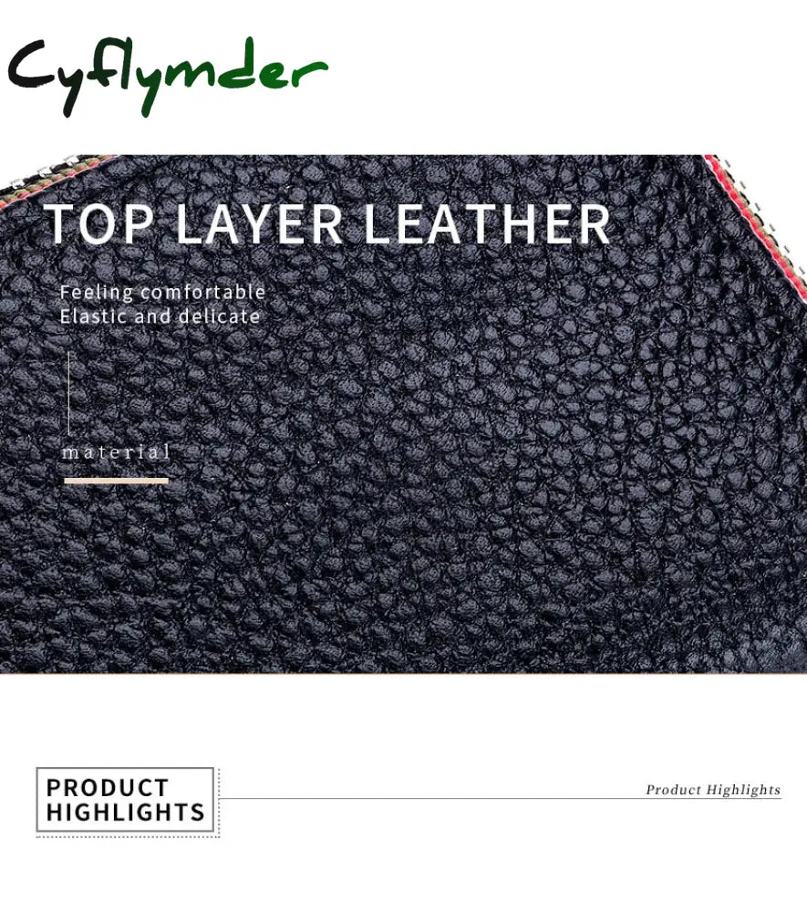 Cyflymder Genuine Leather Men Women Card Holder Small Zipper Wallet Solid Coin Purse Accordion