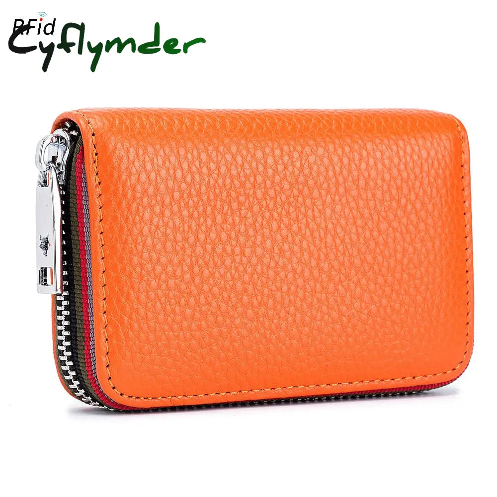 Cyflymder Genuine Leather Men Women Card Holder Small Zipper Wallet Solid Coin Purse Accordion