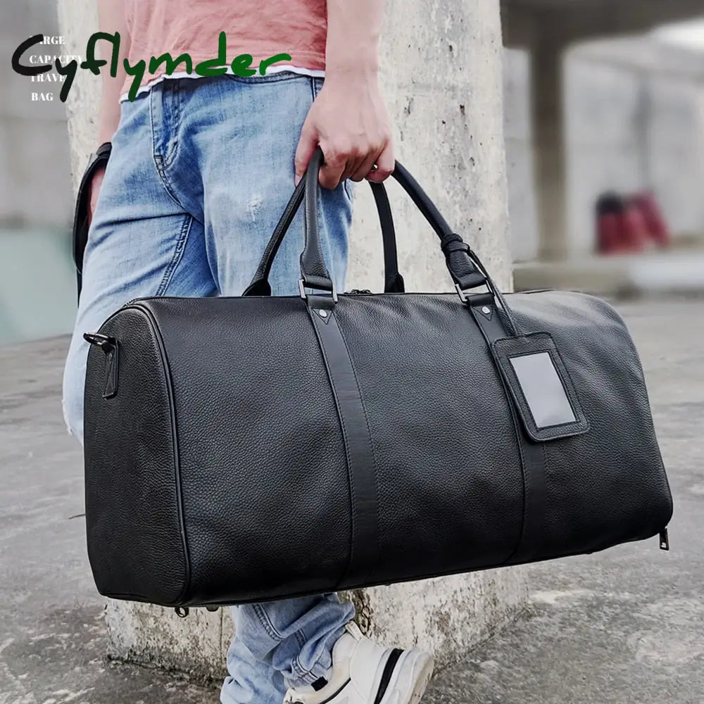 Cyflymder Genuine Leather Men Women Travel Bag Real Carry-On Hand Luggage Bags Shoulder Big Totes