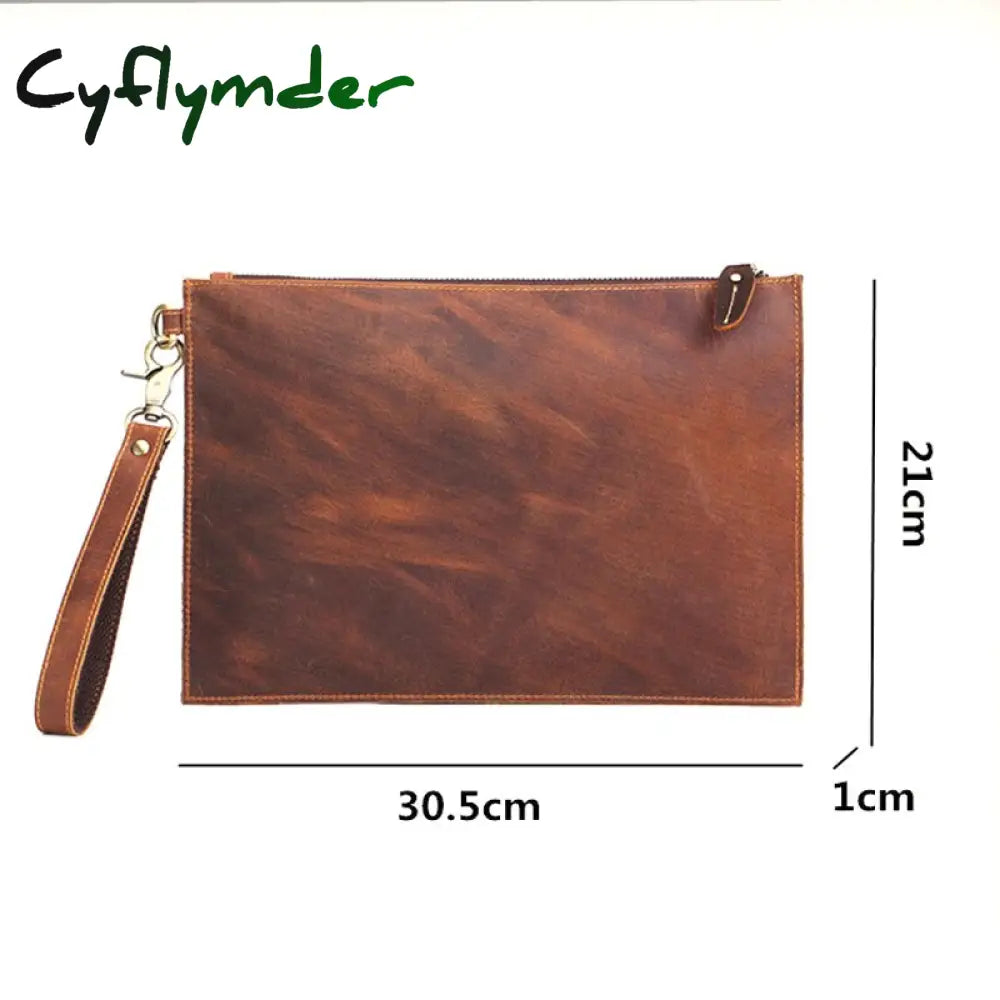 Cyflymder Genuine Leather Men’s Clutch Bag Big Crazy Horse Business Document Envelope Top Layer