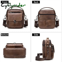 Cyflymder Genuine Leather Men’s Shoulder Bag Vintage Cowhide Double Zipper Pockets