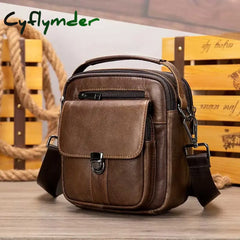 Genuine Leather Men's Shoulder Bag Vintage Cowhide Double Zipper Pockets Multifunctional Messenger Bag Male Mini Handbag