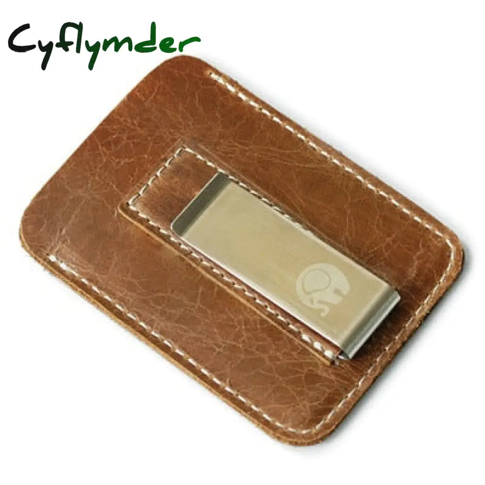 Cyflymder Genuine Leather Money Clip Metal Men Card Pack Slim Bills Cash Clips Clamp For Thin