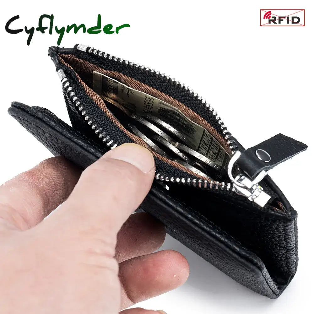 Cyflymder Genuine Leather Rfid Short Wallets Card Holder Bag Portable Cowhide Small Zipper Money