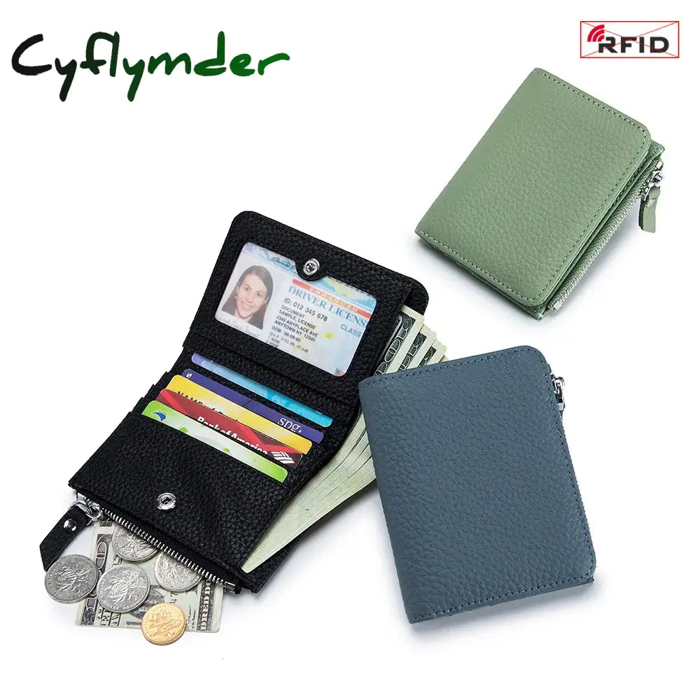 Genuine Leather RFID Short Wallets Card Holder Bag Portable Cowhide Small Zipper Money Coin Purse For Men Women Clutch Pouch