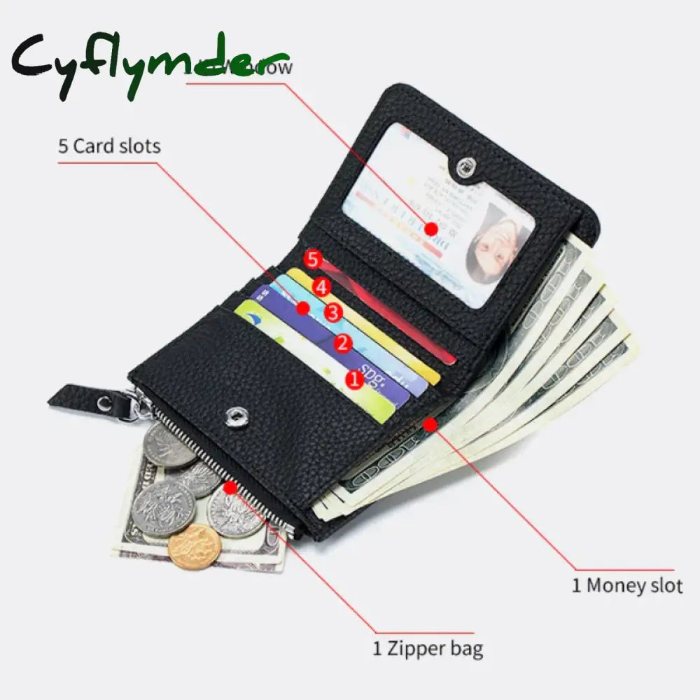 Cyflymder Genuine Leather Rfid Short Wallets Card Holder Bag Portable Cowhide Small Zipper Money