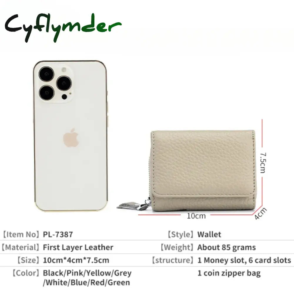 Cyflymder Genuine Leather RFID Short Wallets Card Holder Bag Portable Cowhide Small Zipper Money Coin Purse For Men