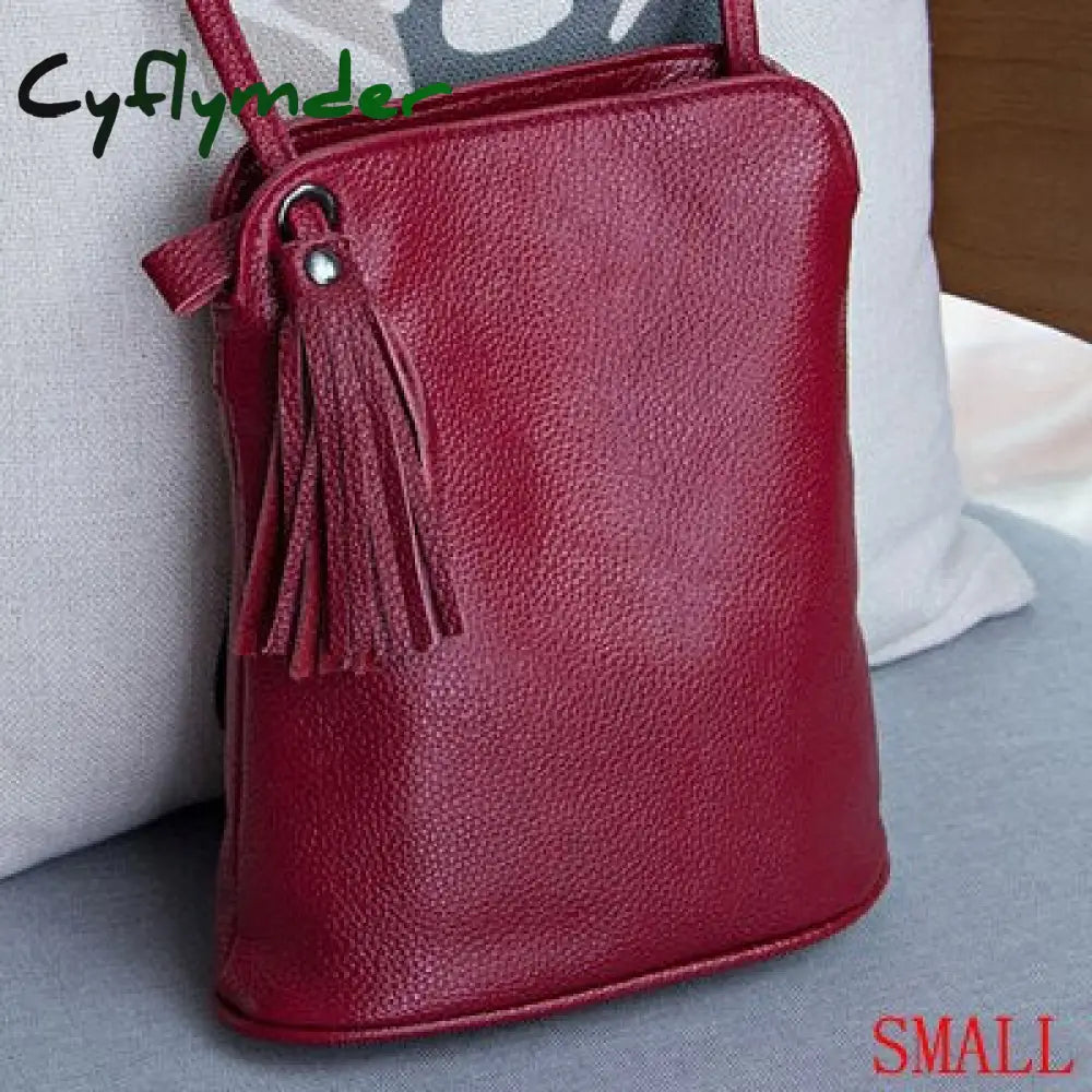 Cyflymder Genuine Leather Tassel Shoulder Bag Women Luxury Purse Ladies Small Crossbody Bags