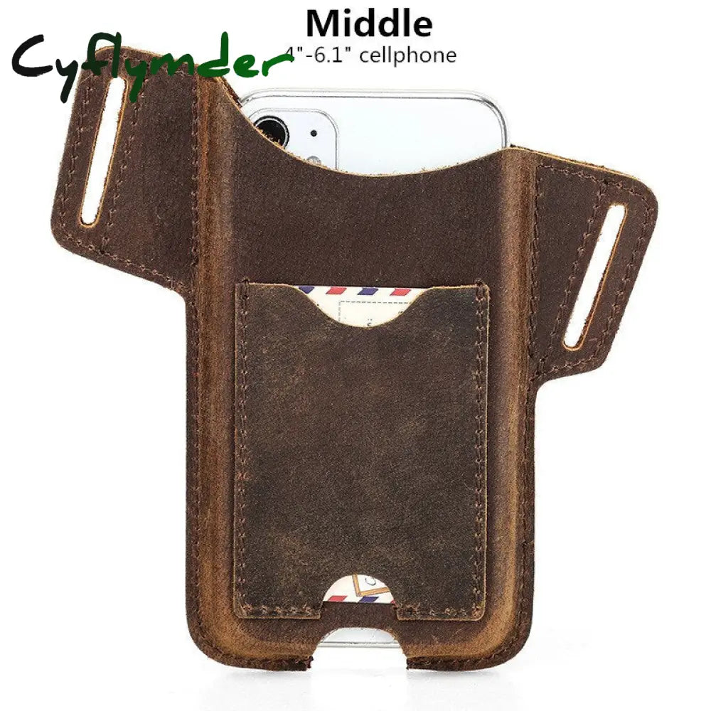 Cyflymder Genuine Leather Waist Cellphone Bag For Iphone 12 13 Mini Pro Max Men Portable Mobile