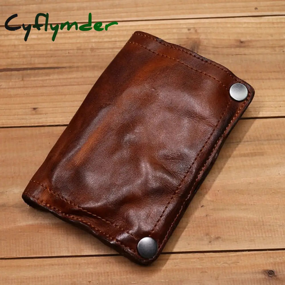 Cyflymder Genuine Leather Wallet For Men Vintage Wrinkled Short Bifold Man Purse Credit Card Holder