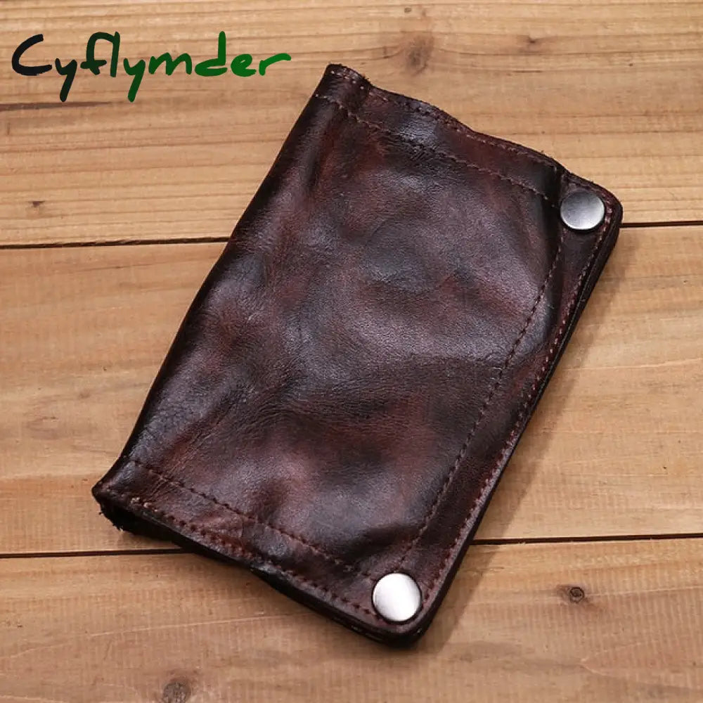 Cyflymder Genuine Leather Wallet For Men Vintage Wrinkled Short Bifold Man Purse Credit Card Holder