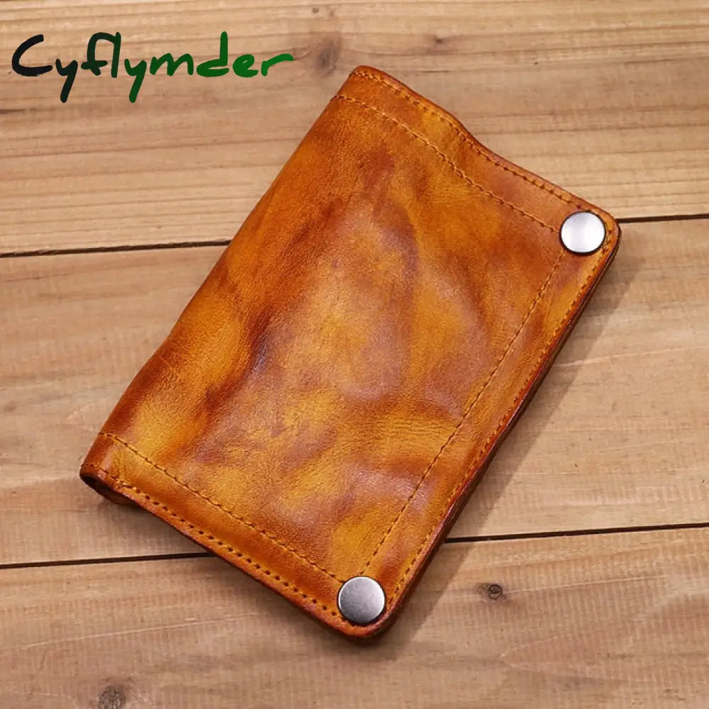 Cyflymder Genuine Leather Wallet For Men Vintage Wrinkled Short Bifold Man Purse Credit Card Holder