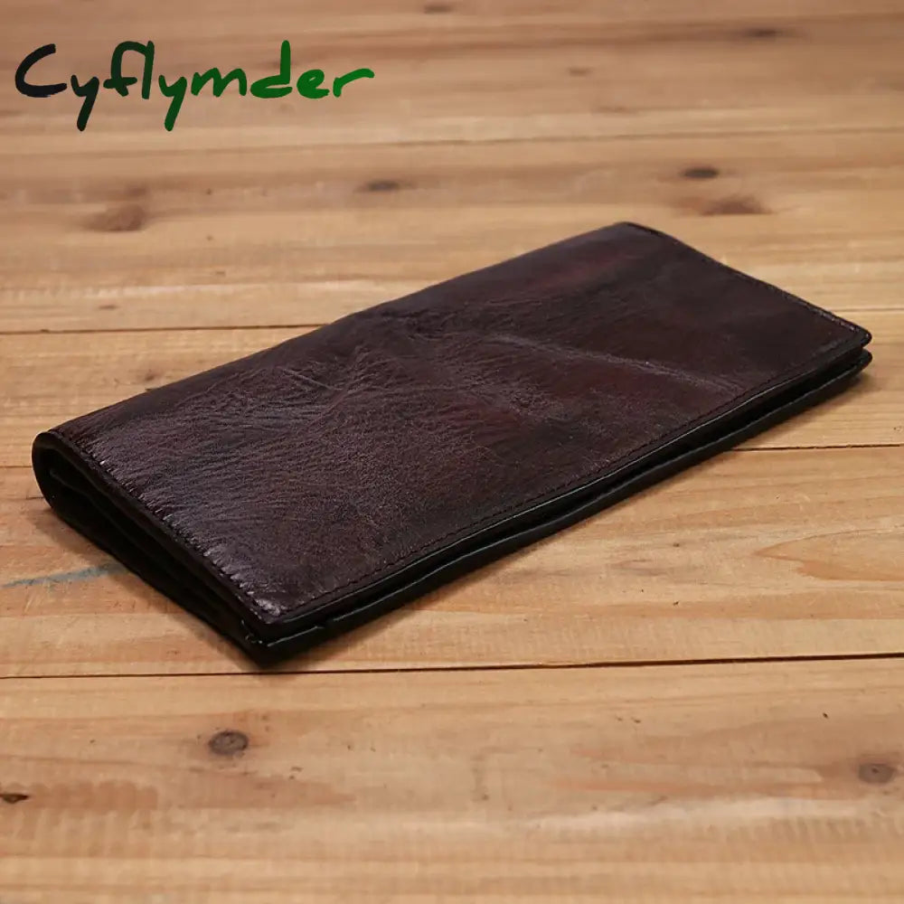 Cyflymder Genuine Leather Wallet For Men Women Vintage Retro Wrinkled Long Bifold Female Clutch