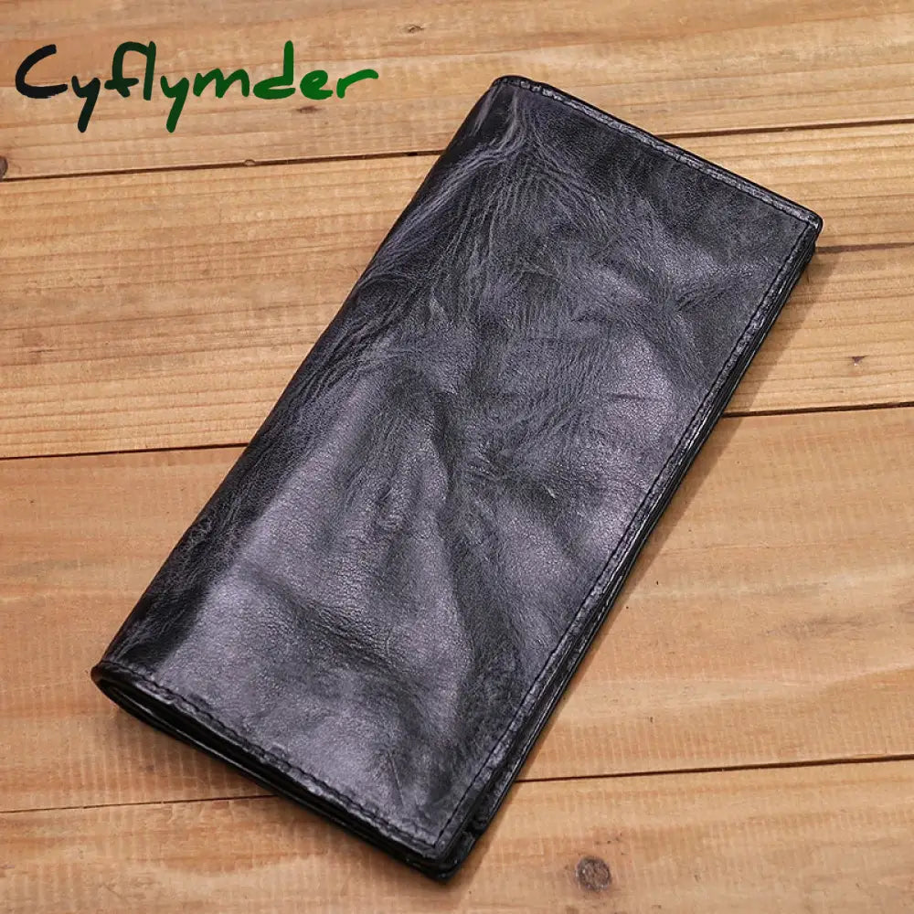 Cyflymder Genuine Leather Wallet For Men Women Vintage Retro Wrinkled Long Bifold Female Clutch