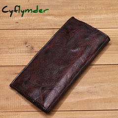 Cyflymder Genuine Leather Wallet For Men Women Vintage Retro Wrinkled Long Bifold Female Clutch