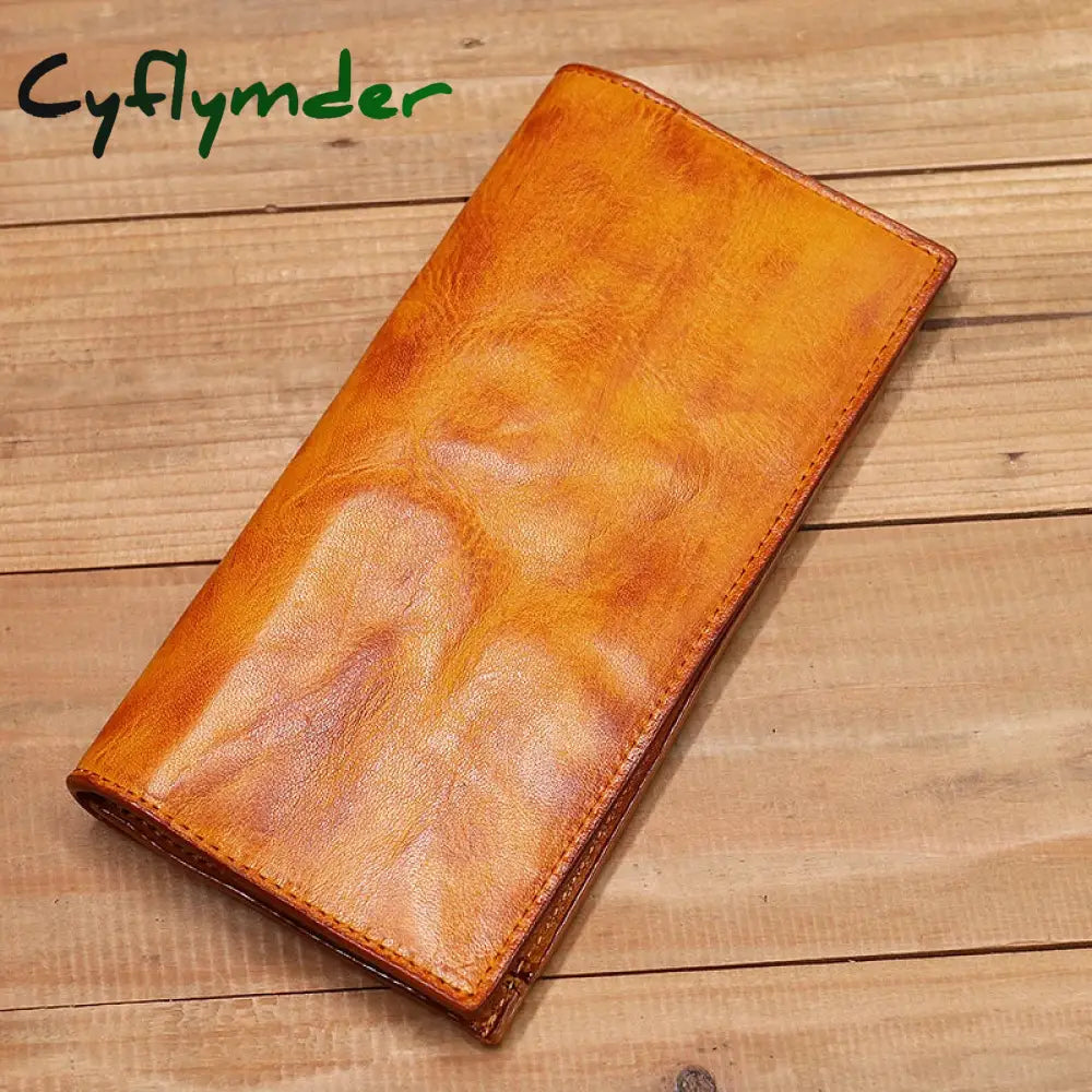 Cyflymder Genuine Leather Wallet For Men Women Vintage Retro Wrinkled Long Bifold Female Clutch