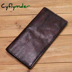 Cyflymder Genuine Leather Wallet For Men Women Vintage Retro Wrinkled Long Bifold Female Clutch