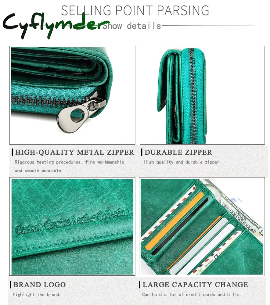 Cyflymder Genuine Leather Wallet Women Clutch Bag Luxury Brand Female Coin Purse Small Rfid Card