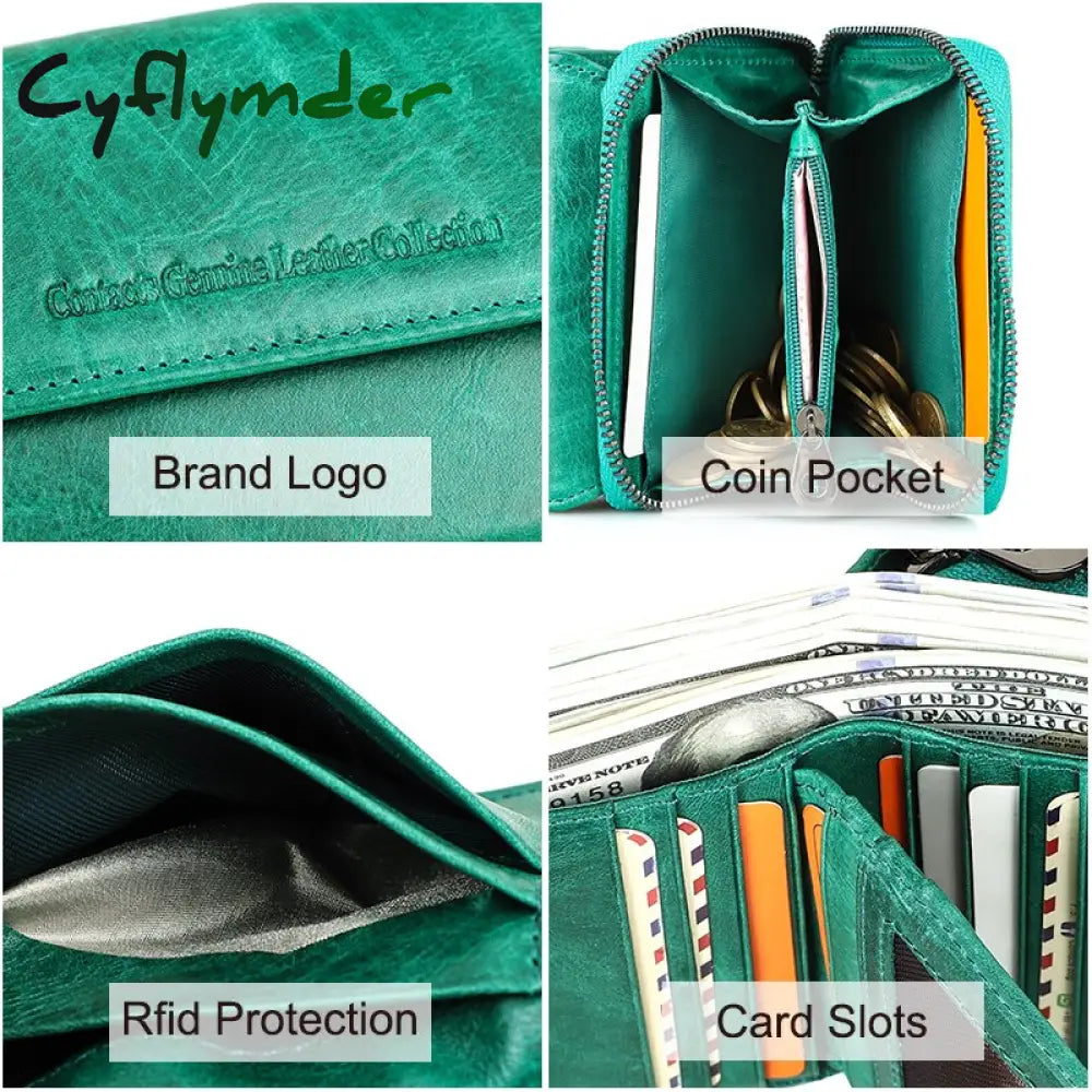 Cyflymder Genuine Leather Wallet Women Clutch Bag Luxury Brand Female Coin Purse Small Rfid Card