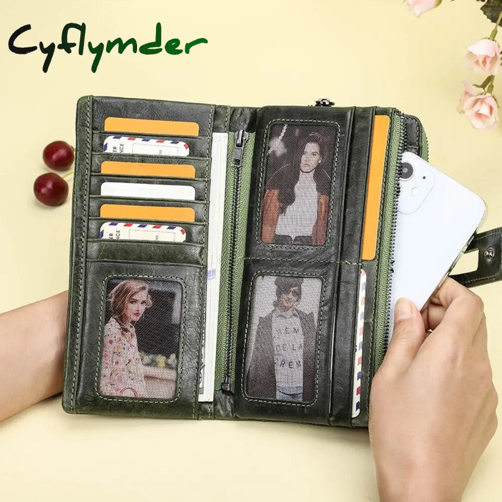 Cyflymder Genuine Leather Wallet Women Long Clutch Bag Fashion Card Holder Wallets Large Capacity