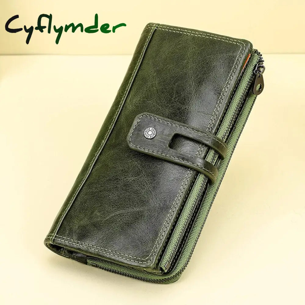 Cyflymder Genuine Leather Wallet Women Long Clutch Bag Fashion Card Holder Wallets Large Capacity