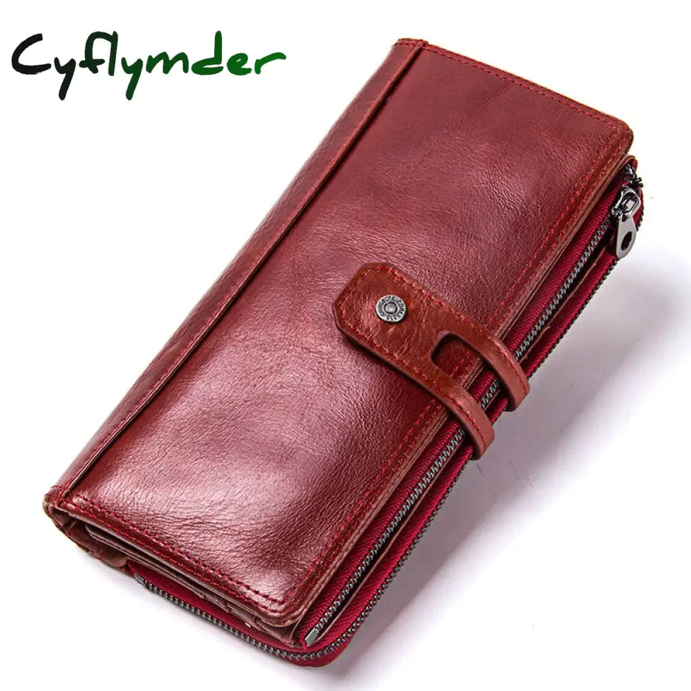 Cyflymder Genuine Leather Wallet Women Long Clutch Bag Fashion Card Holder Wallets Large Capacity