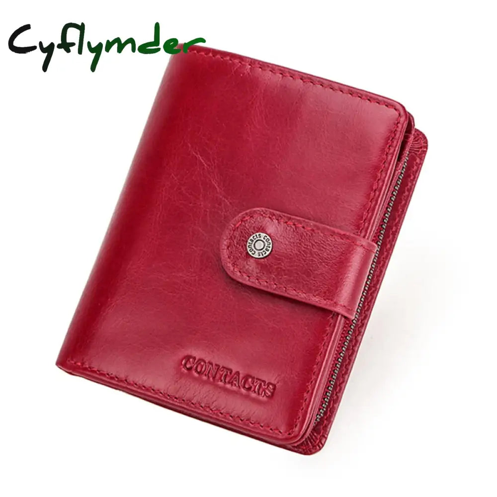 Cyflymder Genuine Leather Wallets Women Men Wallet Short Small Rfid Card Holder Ladies Red Coin