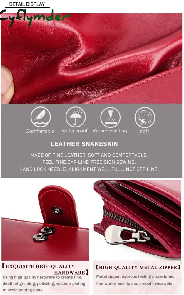 Cyflymder Genuine Leather Wallets Women Men Wallet Short Small Rfid Card Holder Ladies Red Coin