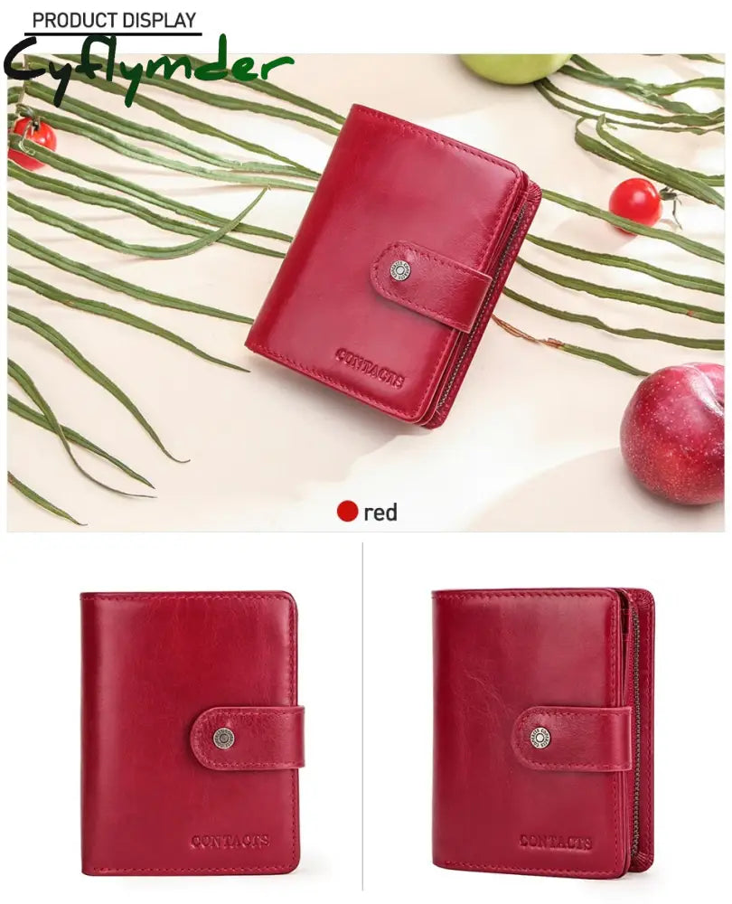 Cyflymder Genuine Leather Wallets Women Men Wallet Short Small Rfid Card Holder Ladies Red Coin