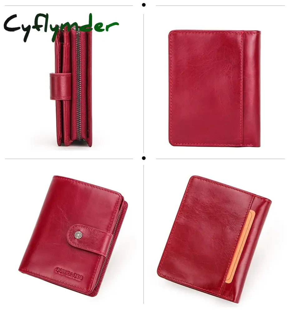 Cyflymder Genuine Leather Wallets Women Men Wallet Short Small Rfid Card Holder Ladies Red Coin