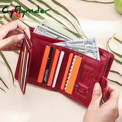 Cyflymder Genuine Leather Wallets Women Men Wallet Short Small Rfid Card Holder Ladies Red Coin