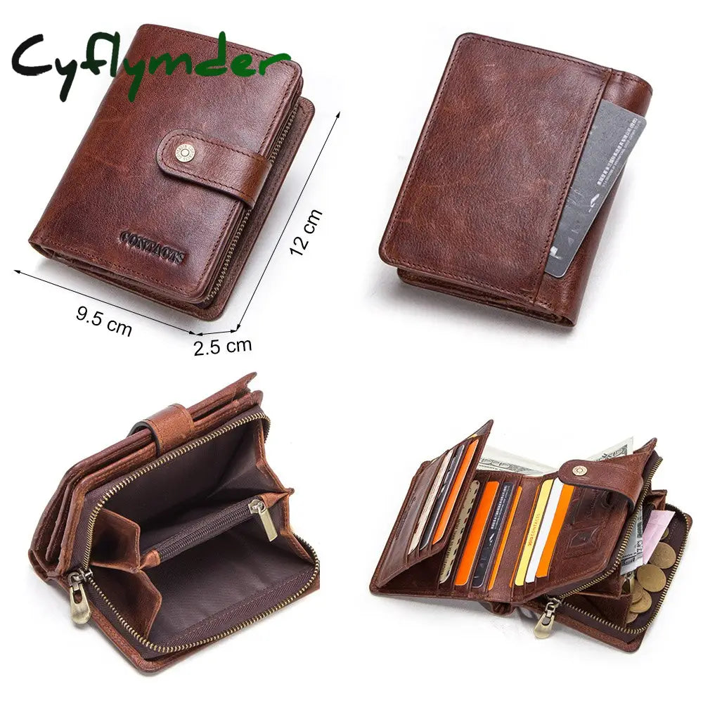 Cyflymder Genuine Leather Wallets Women Men Wallet Short Small Rfid Card Holder Ladies Red Coin