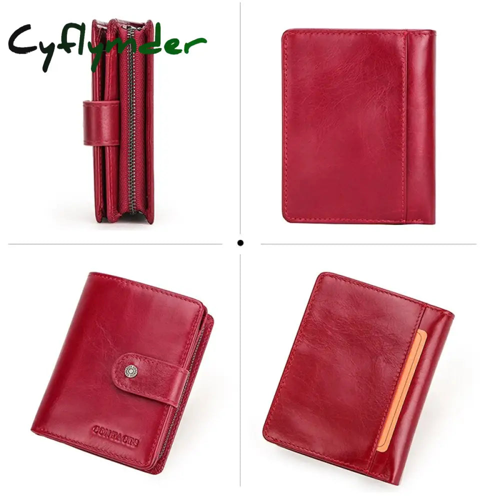 Cyflymder Genuine Leather Wallets Women Men Wallet Short Small Rfid Card Holder Ladies Red Coin