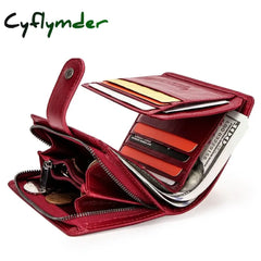 Cyflymder Genuine Leather Wallets Women Men Wallet Short Small Rfid Card Holder Ladies Red Coin