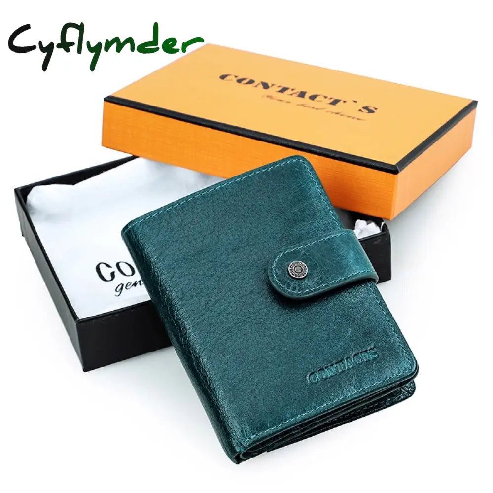 Cyflymder Genuine Leather Wallets Women Men Wallet Short Small Rfid Card Holder Ladies Red Coin