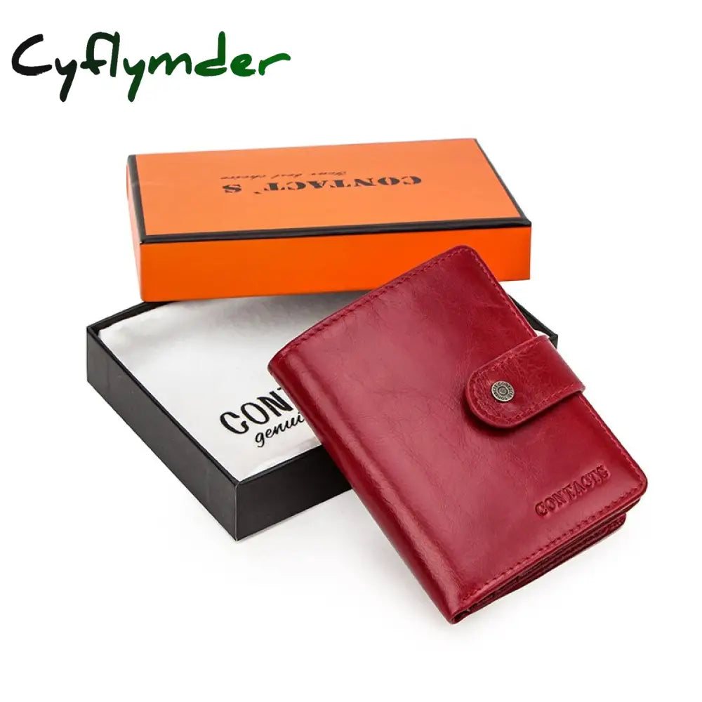 Cyflymder Genuine Leather Wallets Women Men Wallet Short Small Rfid Card Holder Ladies Red Coin