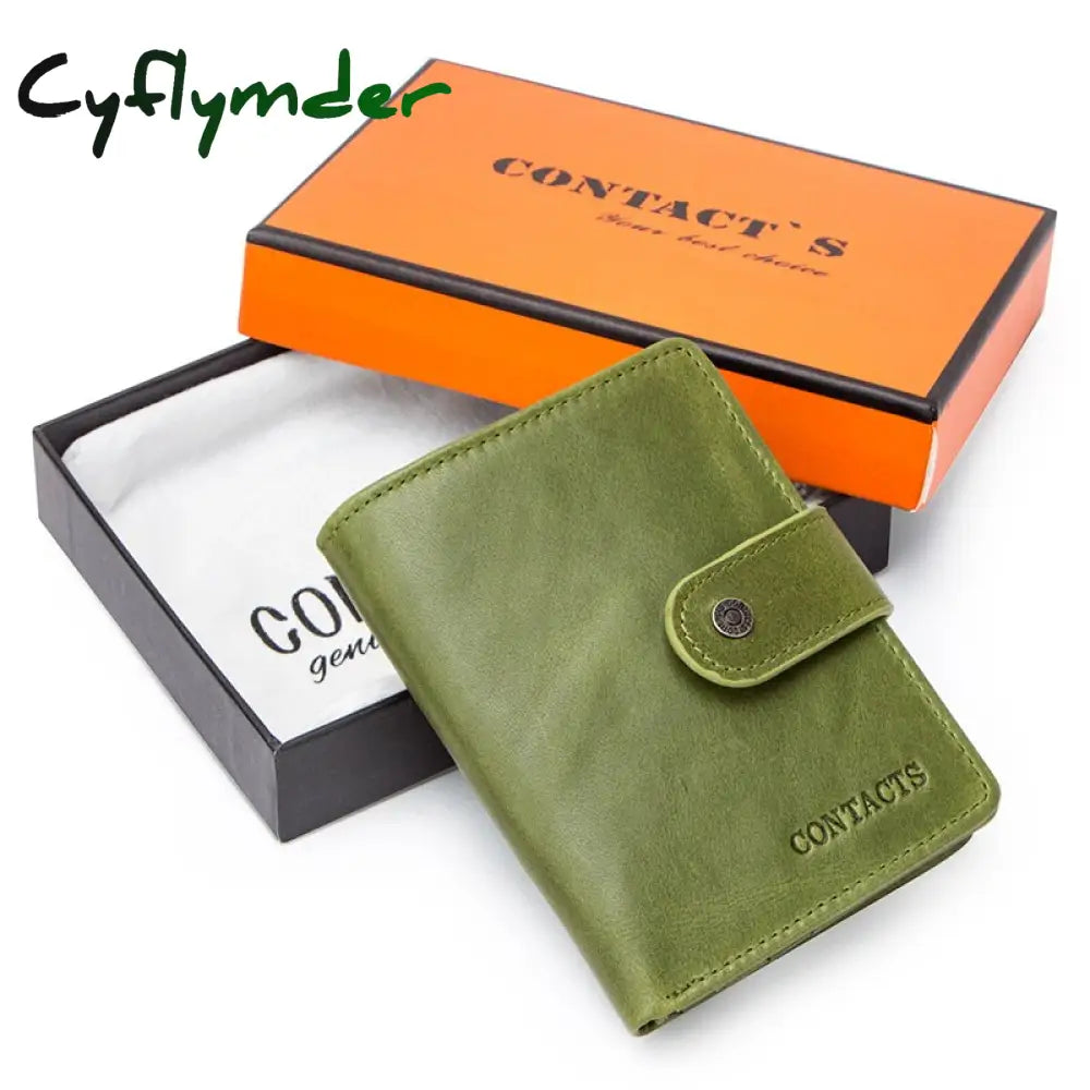 Cyflymder Genuine Leather Wallets Women Men Wallet Short Small Rfid Card Holder Ladies Red Coin