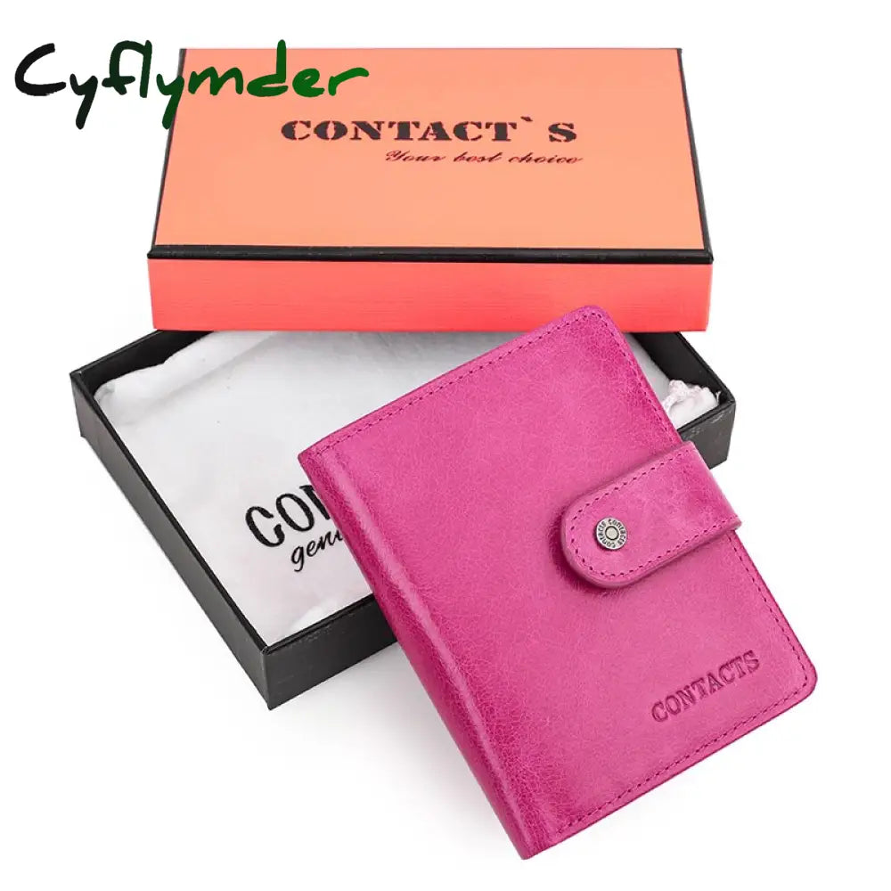 Cyflymder Genuine Leather Wallets Women Men Wallet Short Small Rfid Card Holder Ladies Red Coin