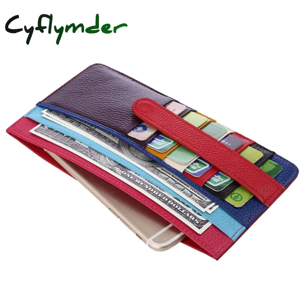 Cyflymder Genuine Leather Women Card Holder Patchwork Credit Case Wallet