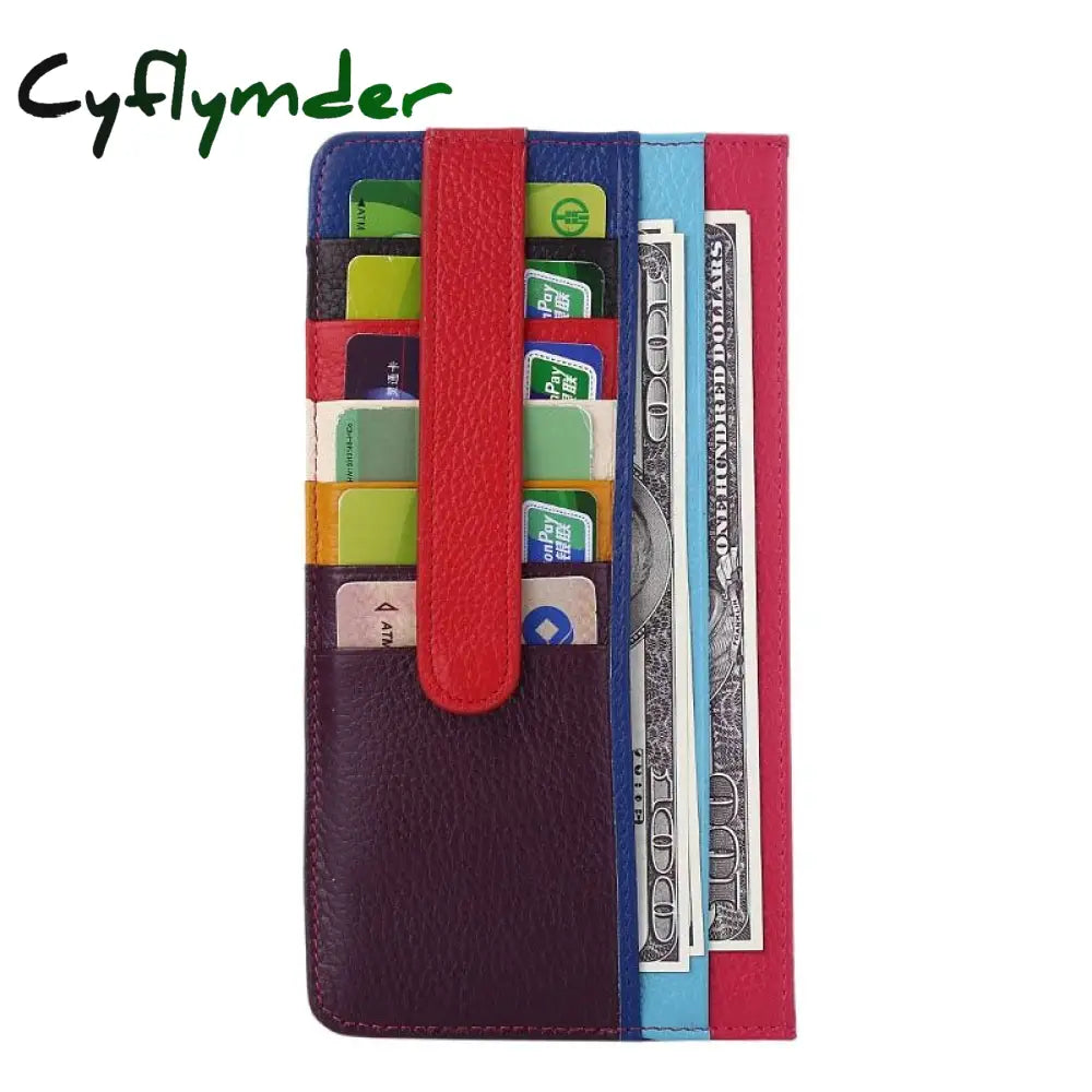 Cyflymder Genuine Leather Women Card Holder Patchwork Credit Case Wallet