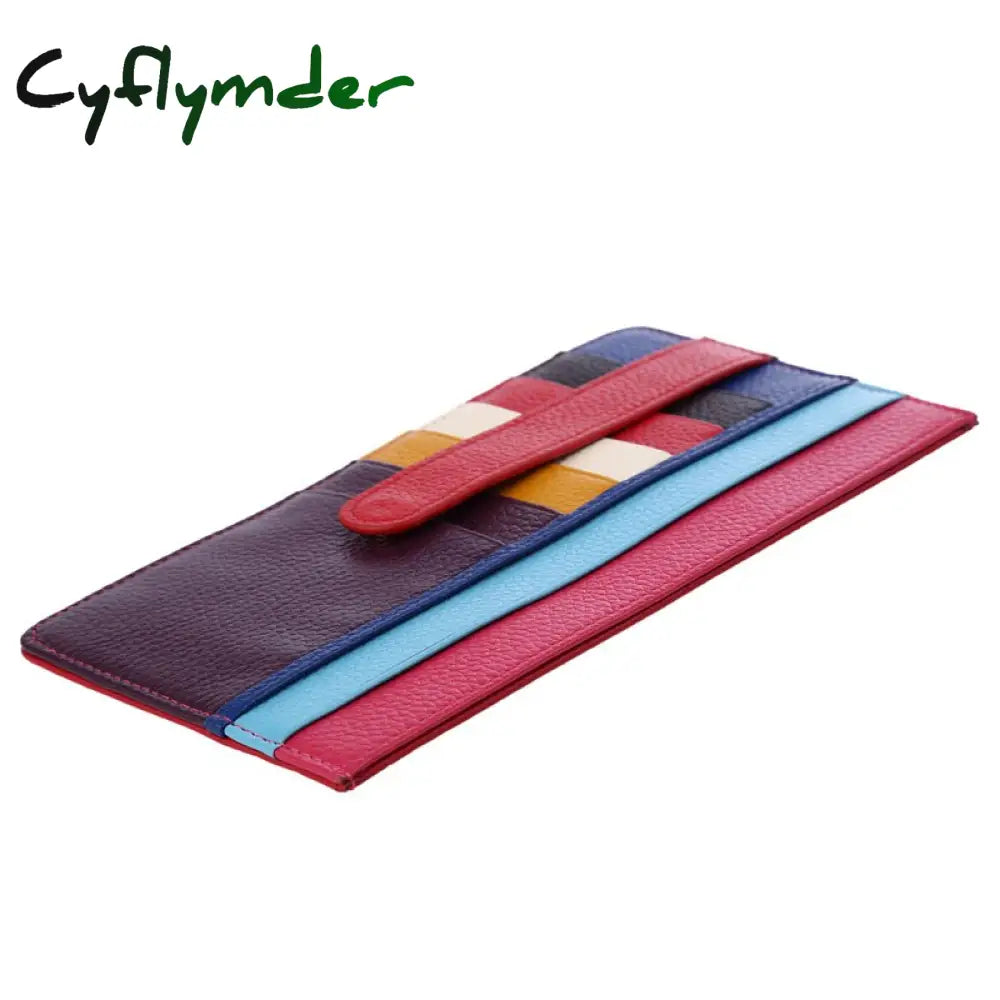 Cyflymder Genuine Leather Women Card Holder Patchwork Credit Case Wallet